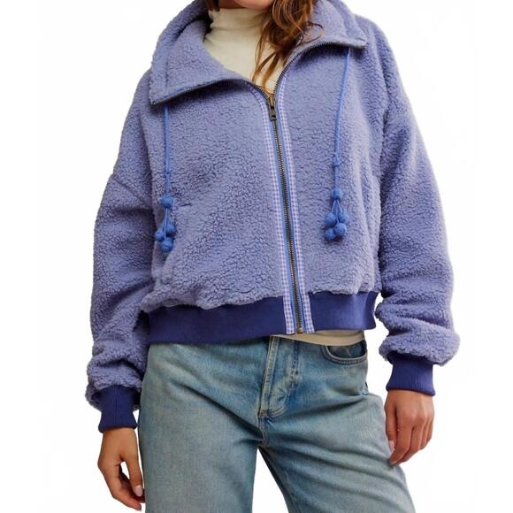 NEW FREE PEOPLE alpine sherpa jacket in periwinkle - Picture 1 of 6